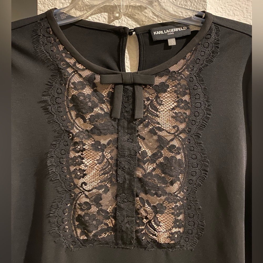 Karl Lagerfeld Black Lace Front Blouse - Sz Small